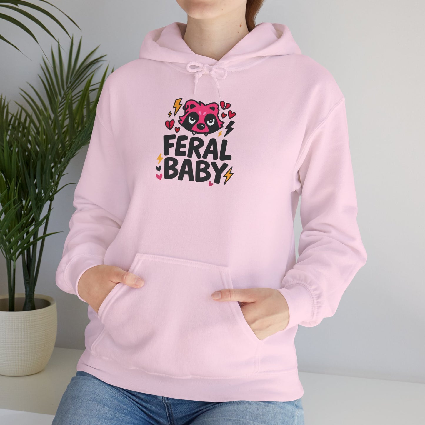 Punk Hoodie - Feral Baby Cute Pink Raccoon