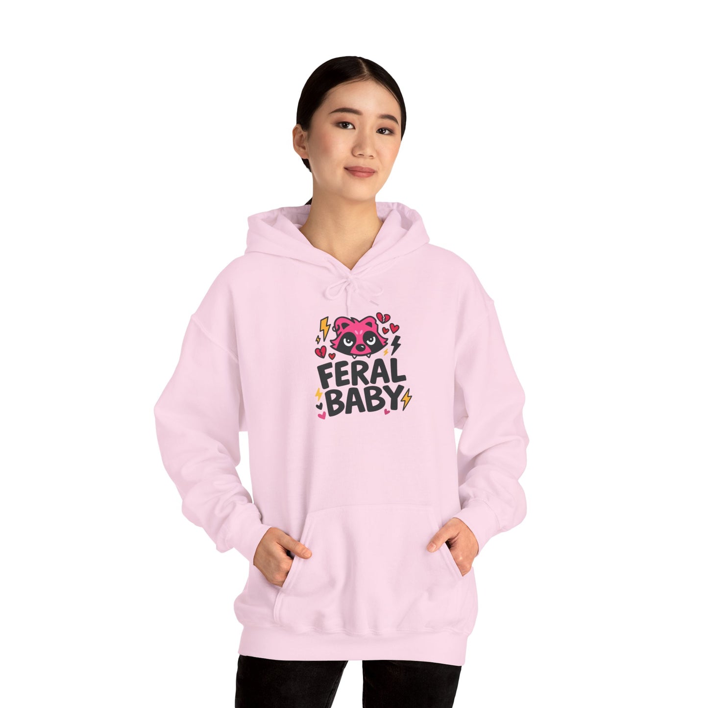 Punk Hoodie - Feral Baby Cute Pink Raccoon