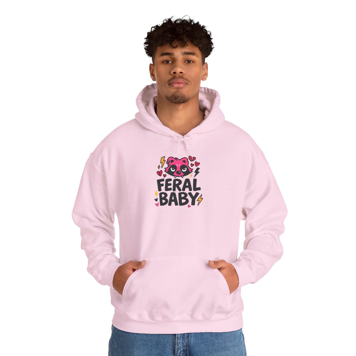 Punk Hoodie - Feral Baby Cute Pink Raccoon
