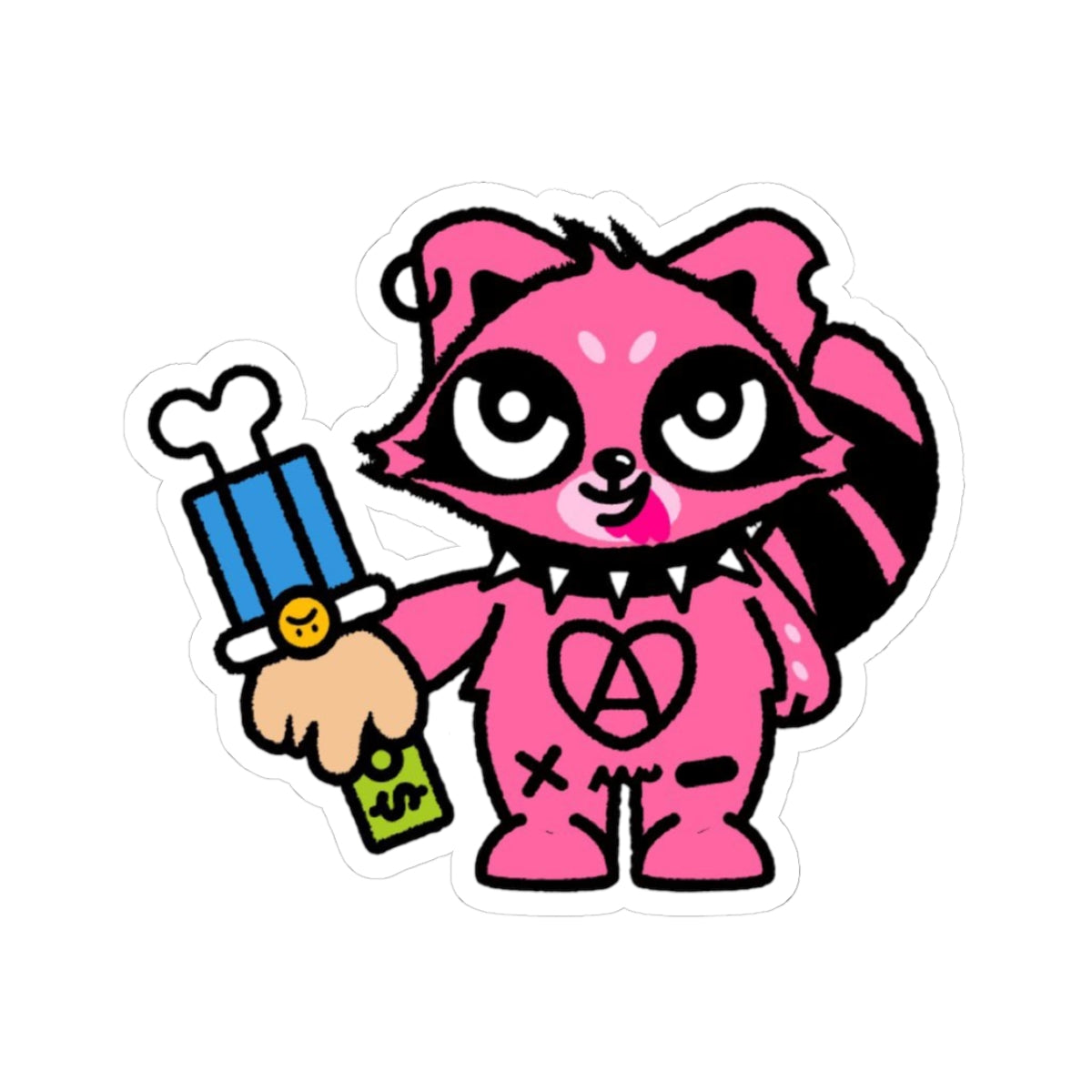 Cute Pink Raccoon Sticker "Bite the Hand That Feeds You"