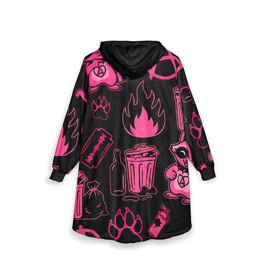 Punk Raccoon Pattern Hooded Blanket | Pink Trash Panda, Anarchy Icons