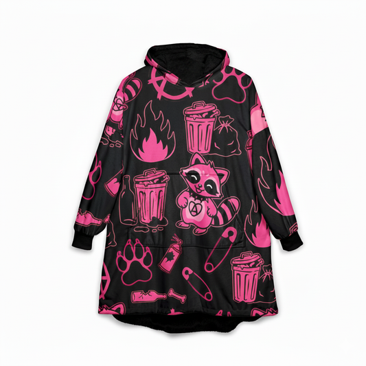Punk Raccoon Pattern Hooded Blanket | Pink Trash Panda, Anarchy Icons