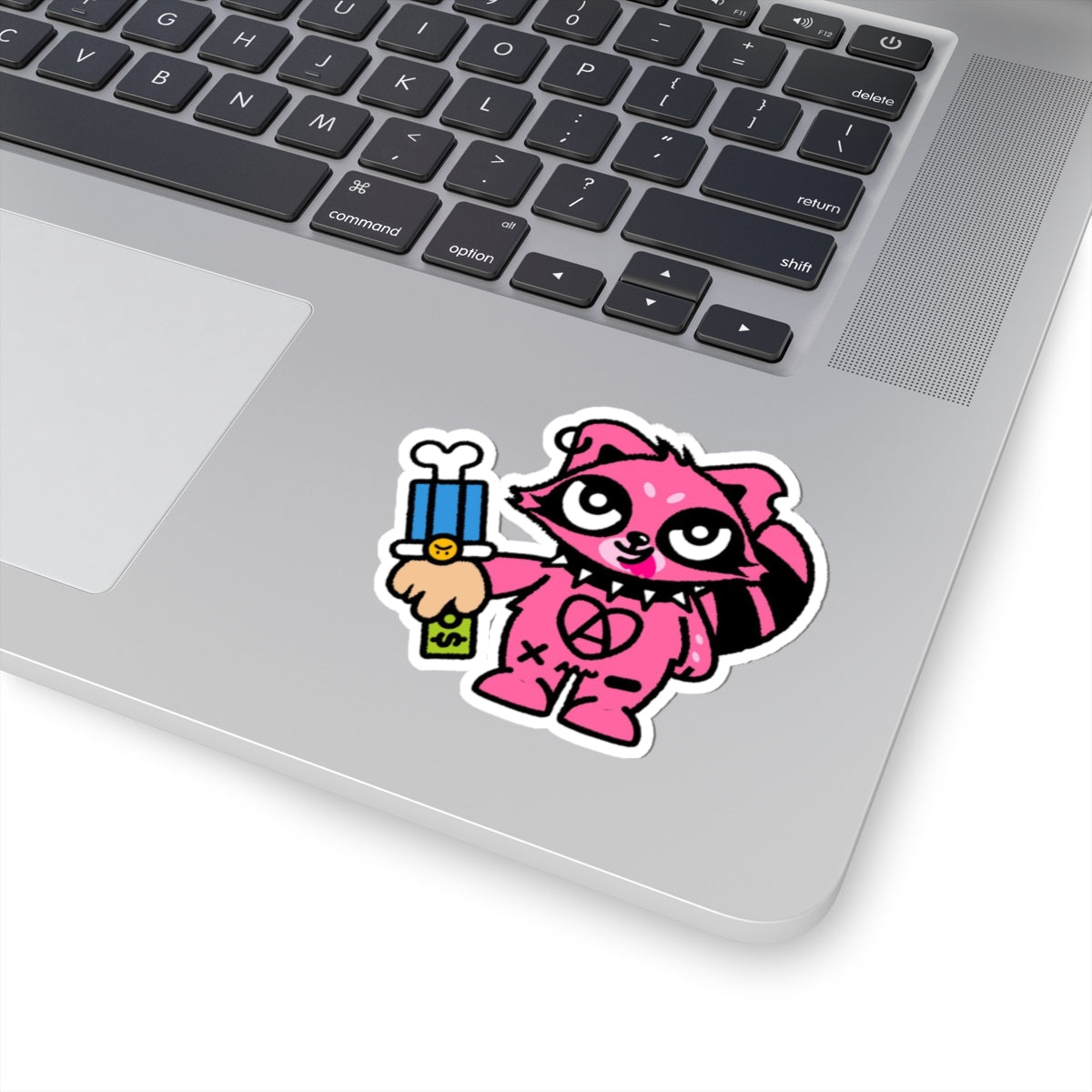 Cute Pink Raccoon Sticker "Bite the Hand That Feeds You"